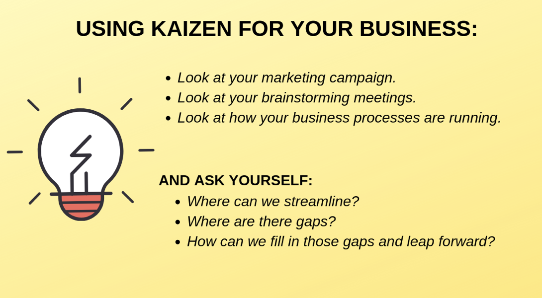 List of ways to use Kaizen for your business