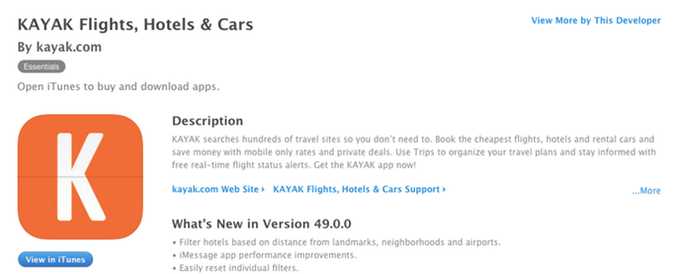 Kayak App Store Page