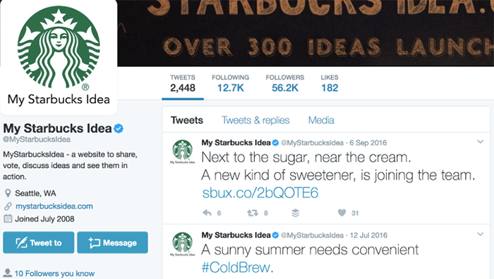"My Starbucks Idea" for customer feedback