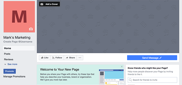 Screenshot of setting up a Facebook profile