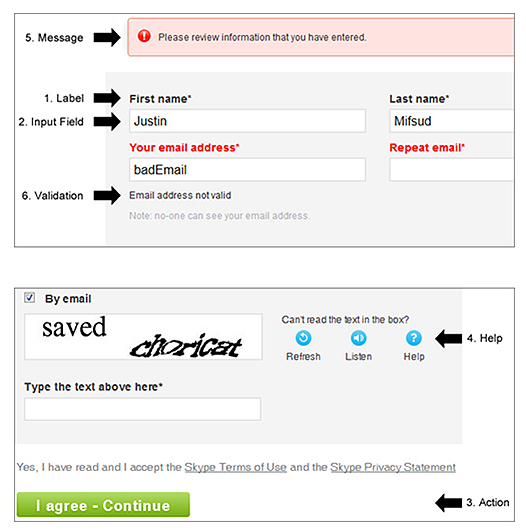 Screenshot of Skype web forms