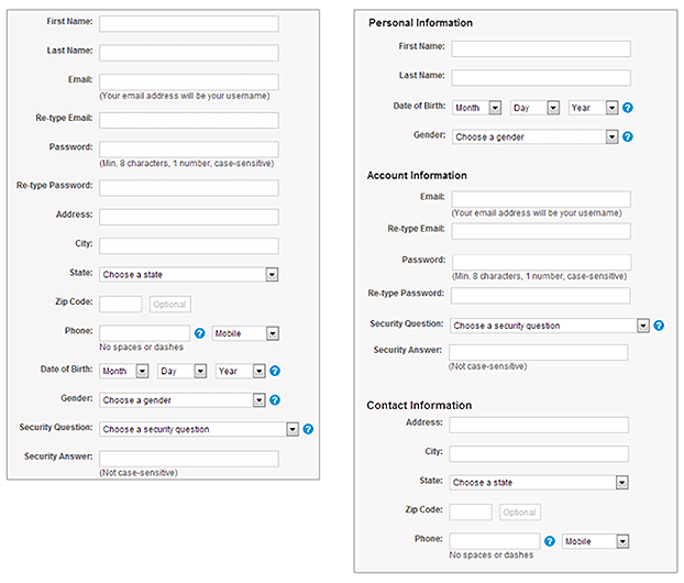 Example of grouping related information