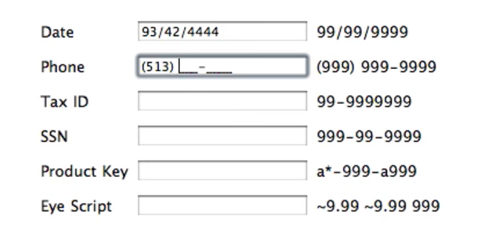 Example of input masks