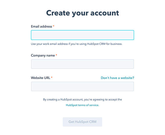 HubSpot web form asking company name