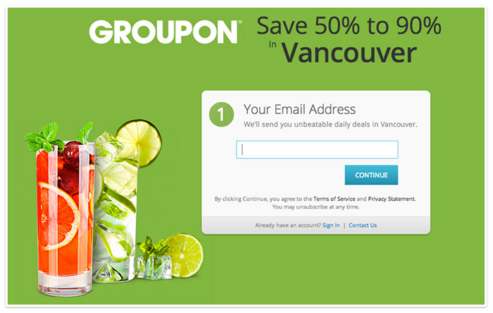 Screenshot of Groupon web form 1