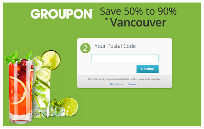 Screenshot of Groupon web form 2