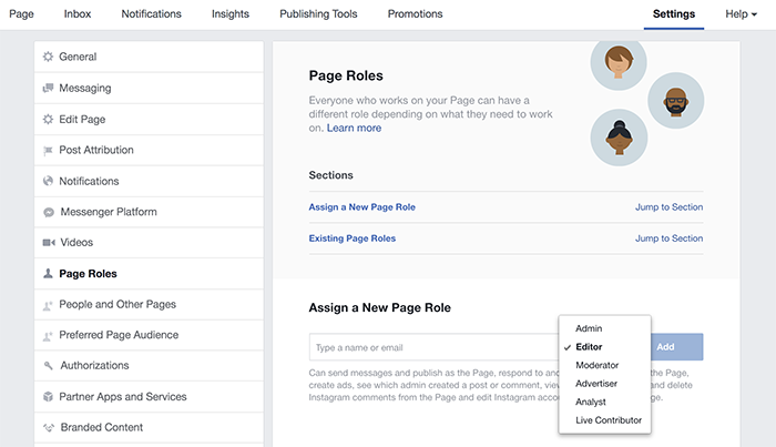 Page roles screenshot