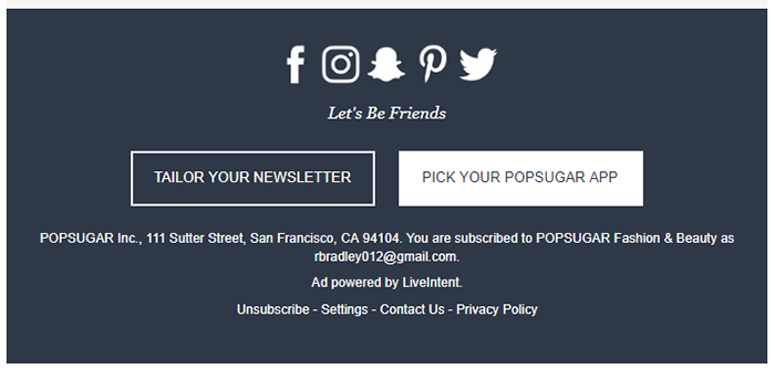 PopSugar unsubscribe button