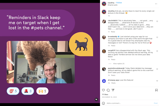 Slack highlights their features on Instagram