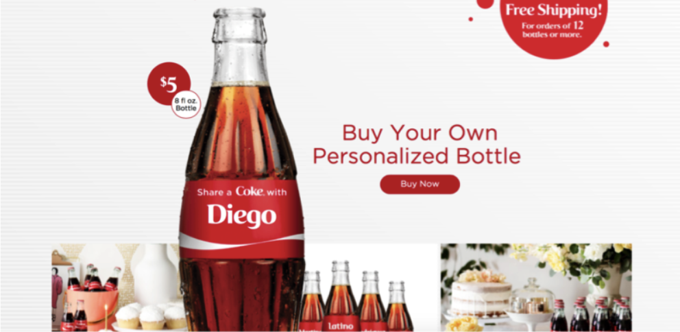 Share a Coke campaign content marketing example with personalized bottles