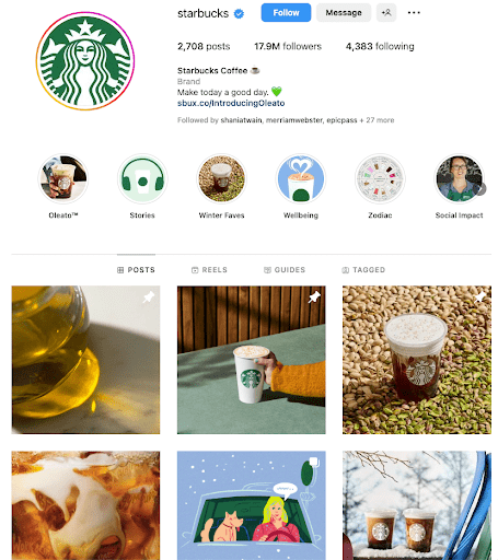 Starbucks branding on their Instagram Profile