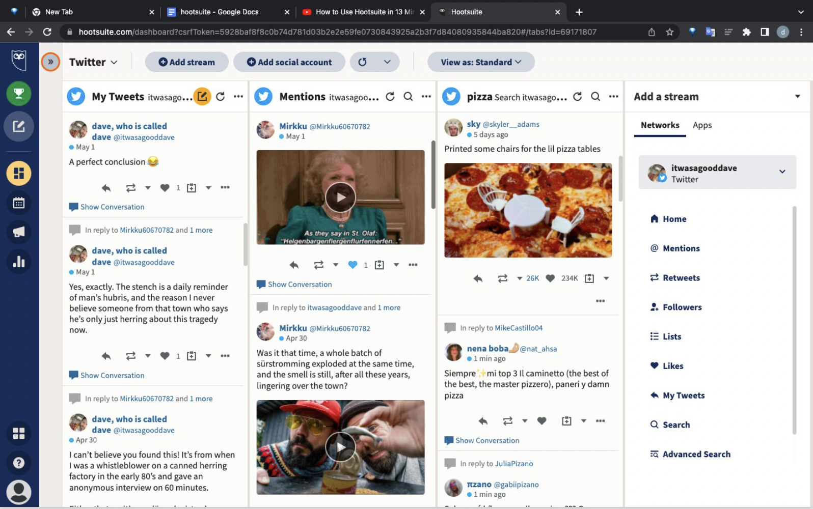 example of how Hootsuite centralizes social media content