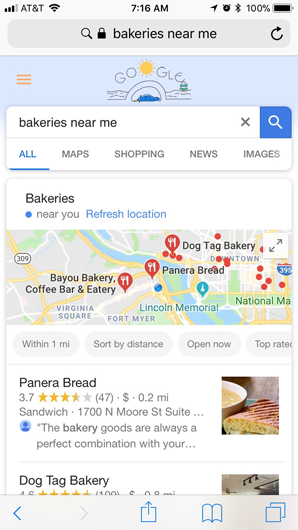 google search for "bakeries near me"