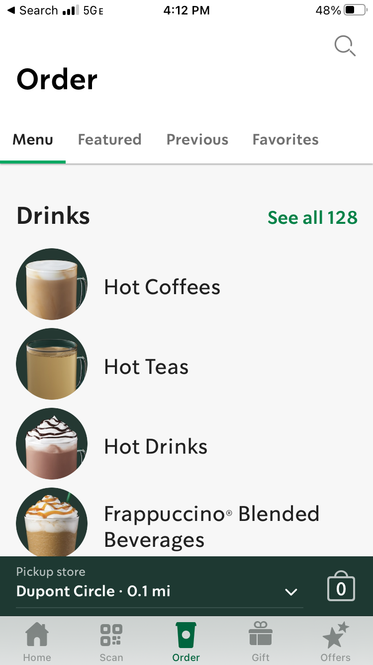 Starbucks App Order Page