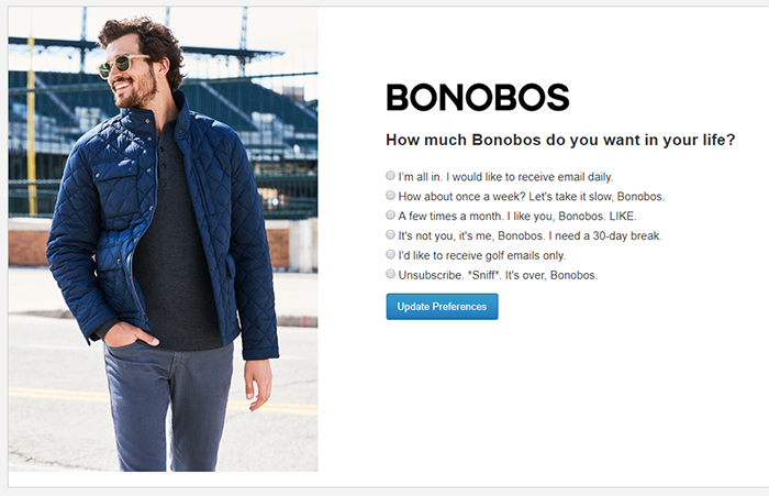 Bonobos unsubscribe page