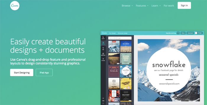 Image creator Canva's homepage