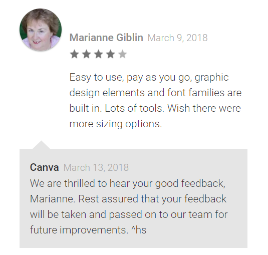 Canva app and positive feedback