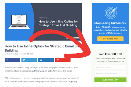 Sidebar Email Lead Example