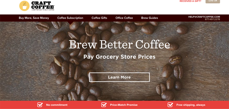 Craft Coffee's homepage