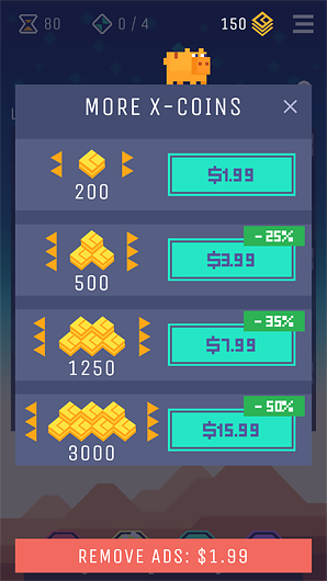 Example of in-app purchases in Double Dice