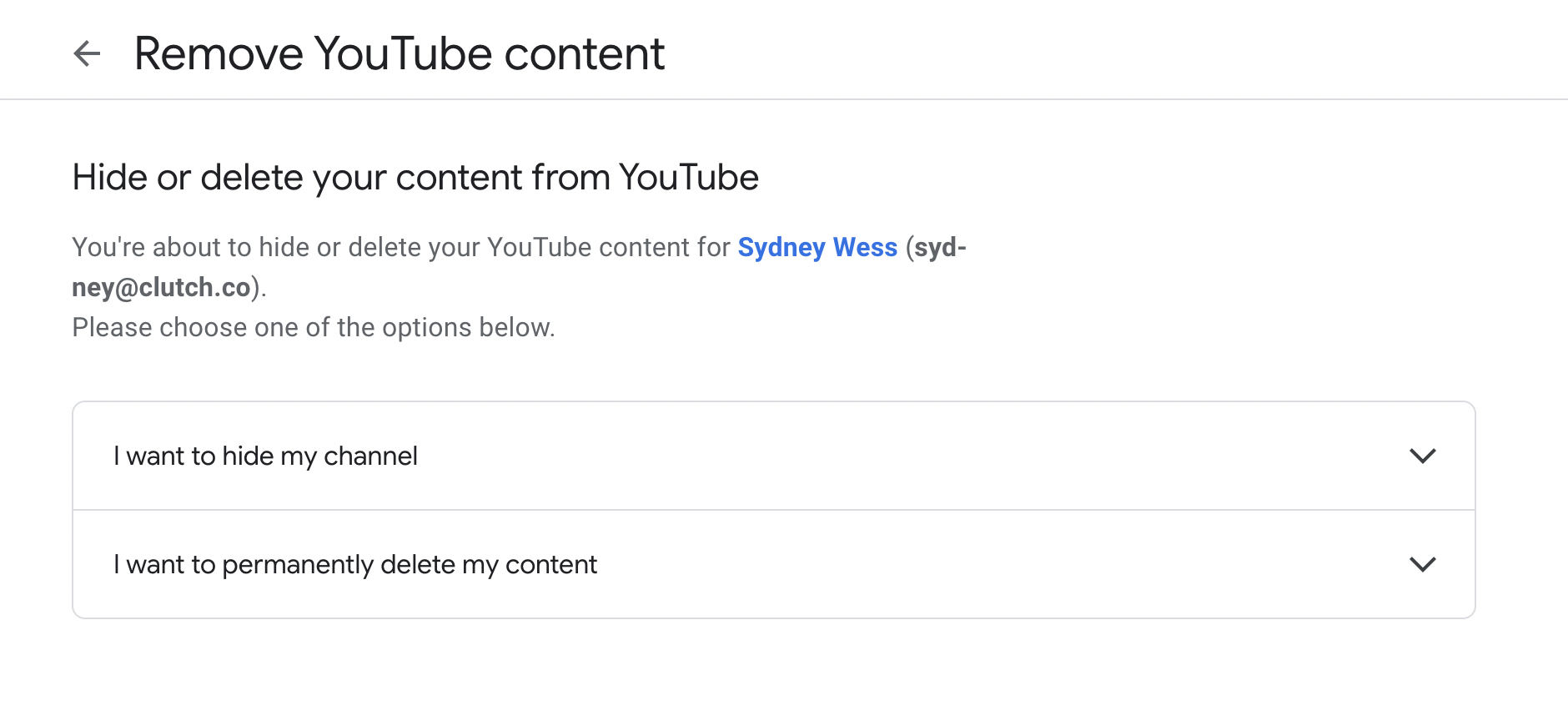 Two options to removing your YouTube content