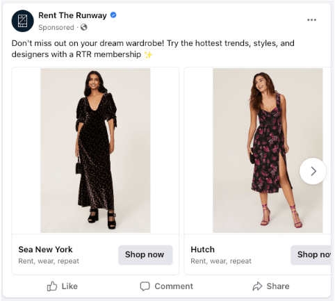 Rent the Runway Carousel ad on facebook