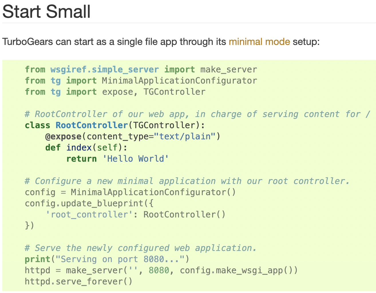 getting started with TurboGears single-file app 