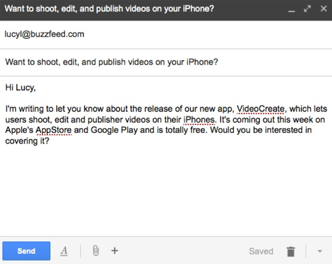 example of an influencer outreach email to promote a mobile app