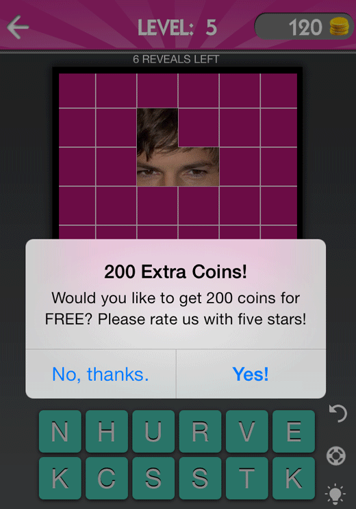 screenshot of game from Celebrity Guess
