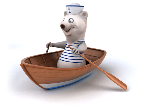 polar bear in a row boat 3d animation