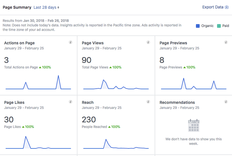 Facebook Insights dashboard on business profile page
