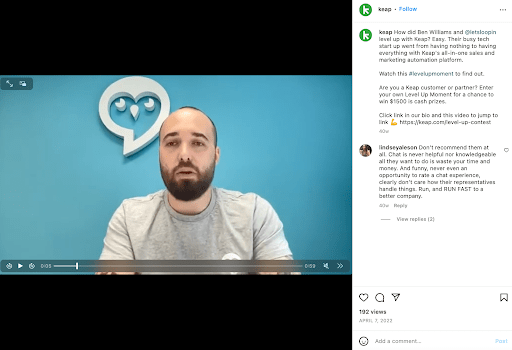 Customer success stories shared on Keap Instagram