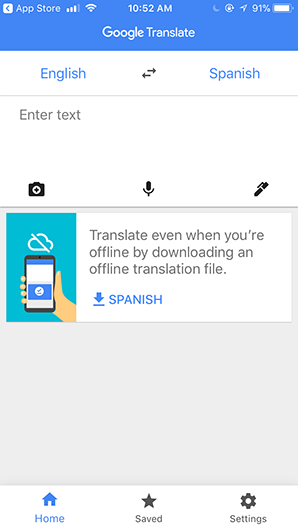 Screenshot of Google Translate app