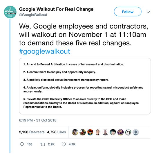 Google Walkout for Real Change tweet
