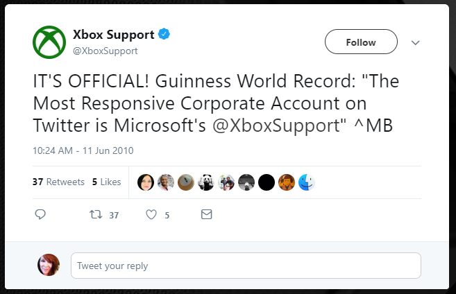 Xbox support tweet