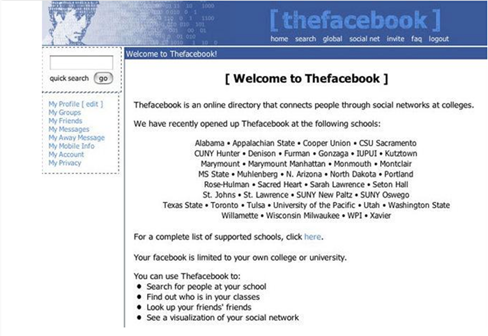 Early screenshot of Facebook