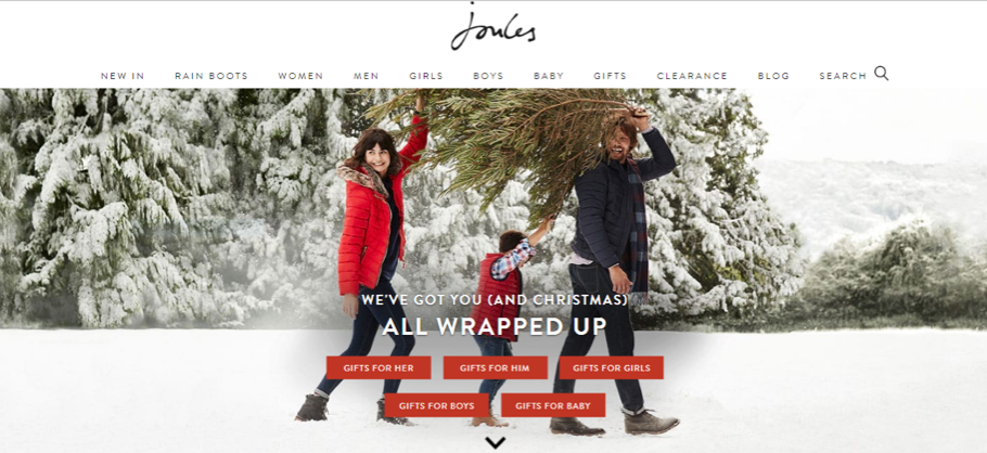 Joules USA updates their homepage to reflect the month and seasonal holidays.