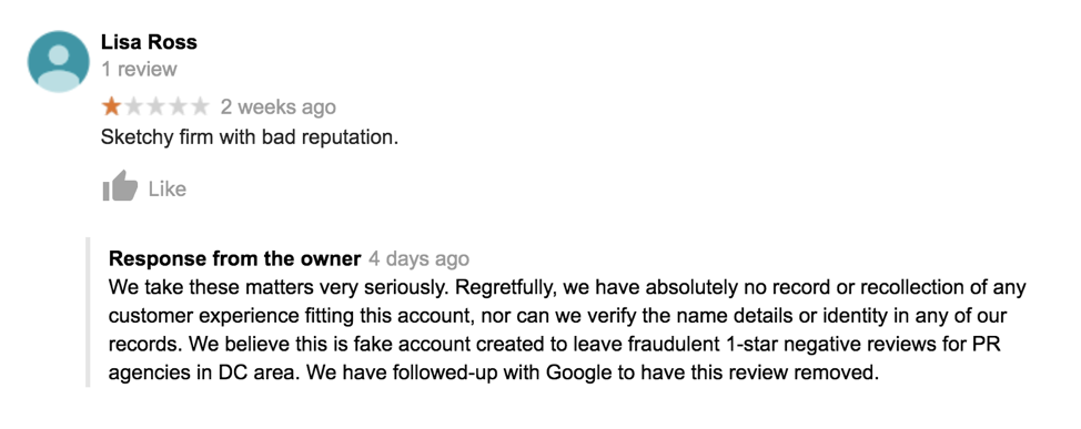 false negative review on Google