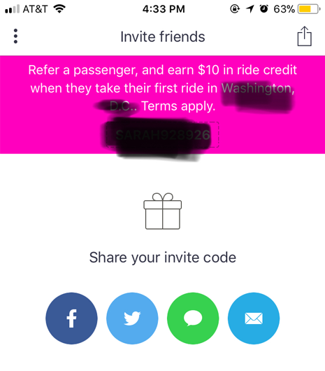 sharing-referral feature on Lyft