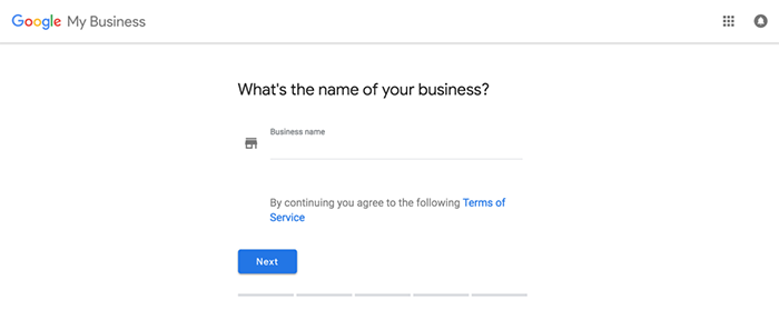 Start of Google My Business signup