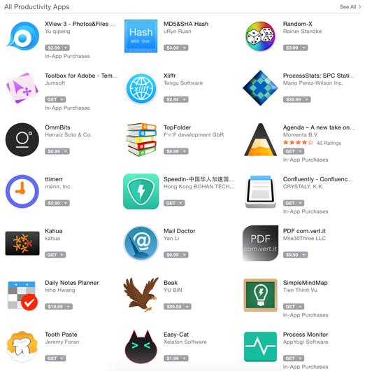 screenshot of a variety of productivity apps in App Store