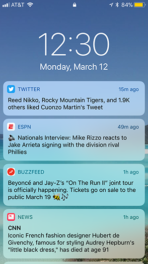 Screenshot of push notifications