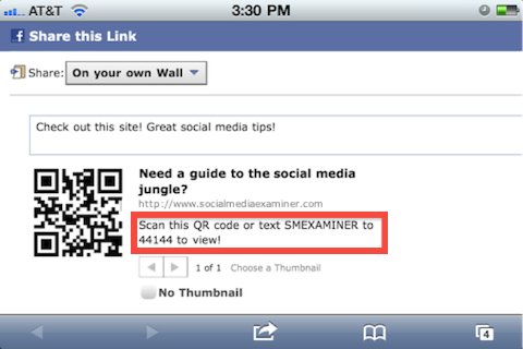 clickable CTA on Facebook post sharing QR code so mobile users can access it