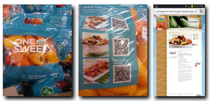 QR codes on food packaging for online recipes