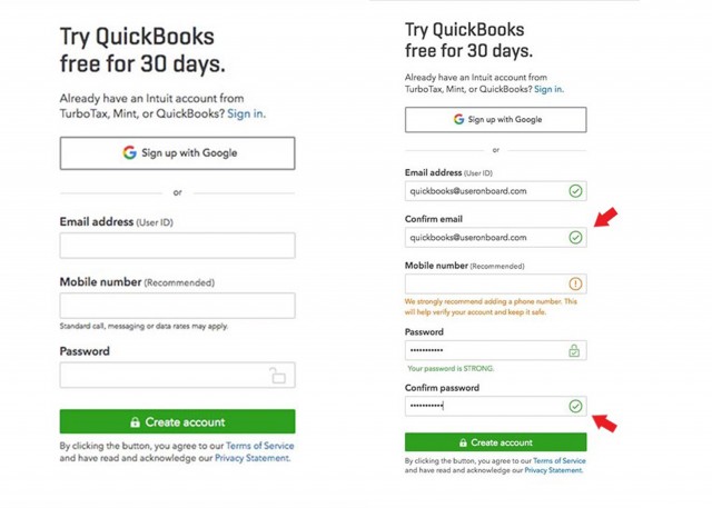 Screenshot of QuickBooks onboarding
