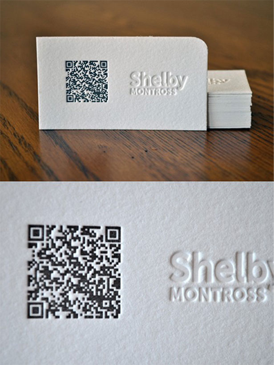 Shelby Montross' business card has QR code