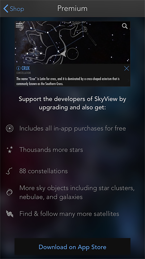 Example of SkyView's lite and premium mobile apps