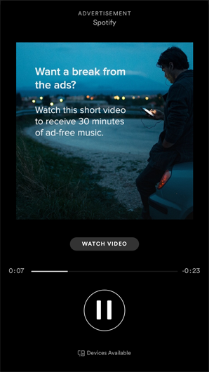 rewarded video ad on the Spotify mobile app