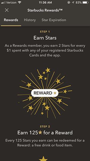 Screenshot of Starbucks instructions