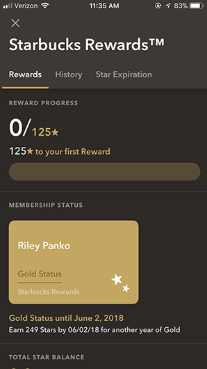 Screenshot of Starbucks progress bar